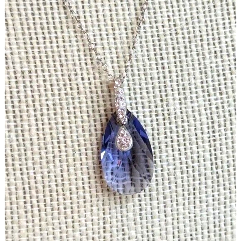 925 Silver Purple Crystal Pendant Necklace Pave Crystals February Birthstone